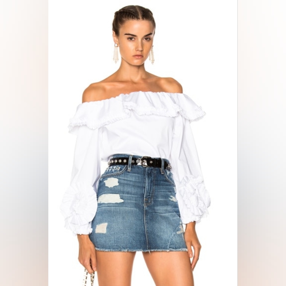 Alexis Regine Off-the-Shoulder Cotton Ruffled Top White Size Small S